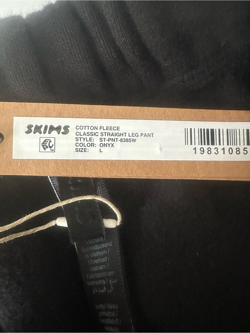SKIMS Cotton Fleece Classic Straight Leg Pant Onyx Size L NWT - Picture 6 of 12